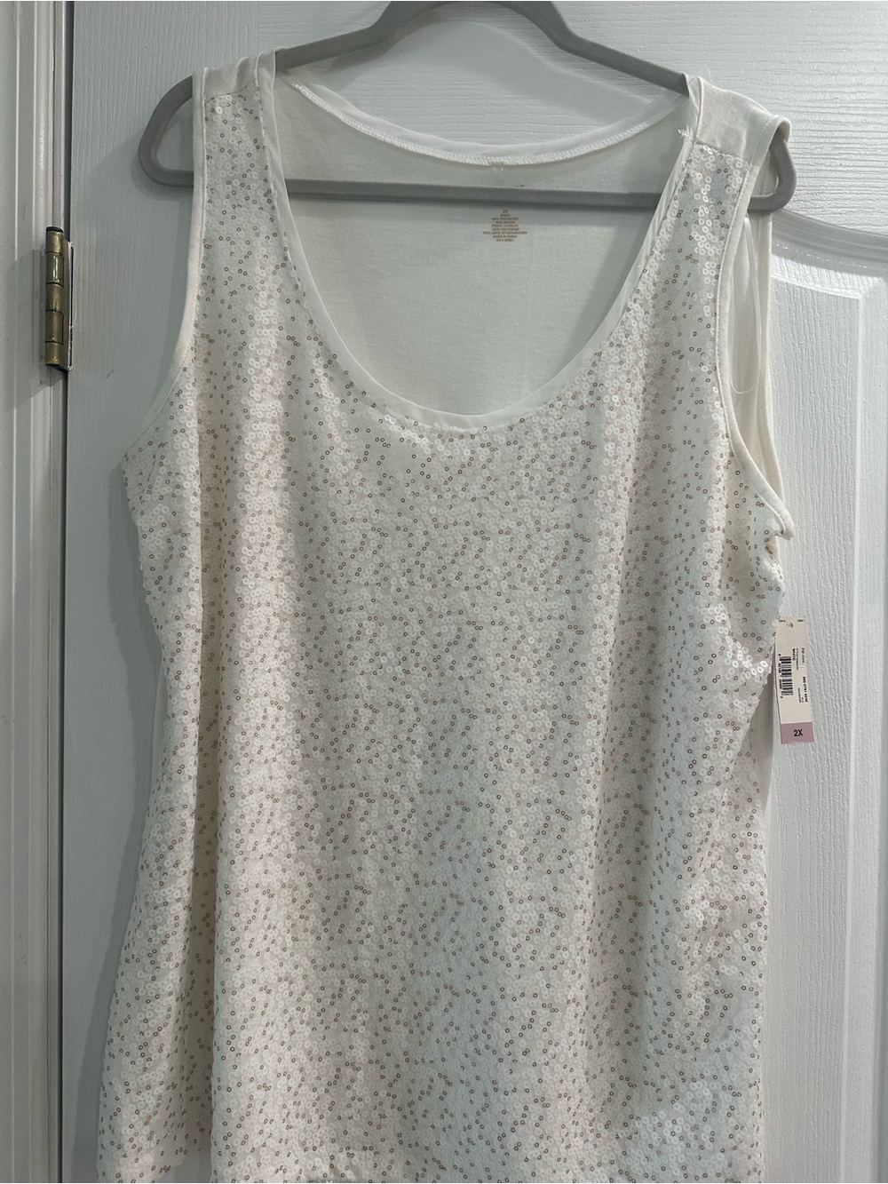 a.n.a White Sequin Scoop Neck Tank Top